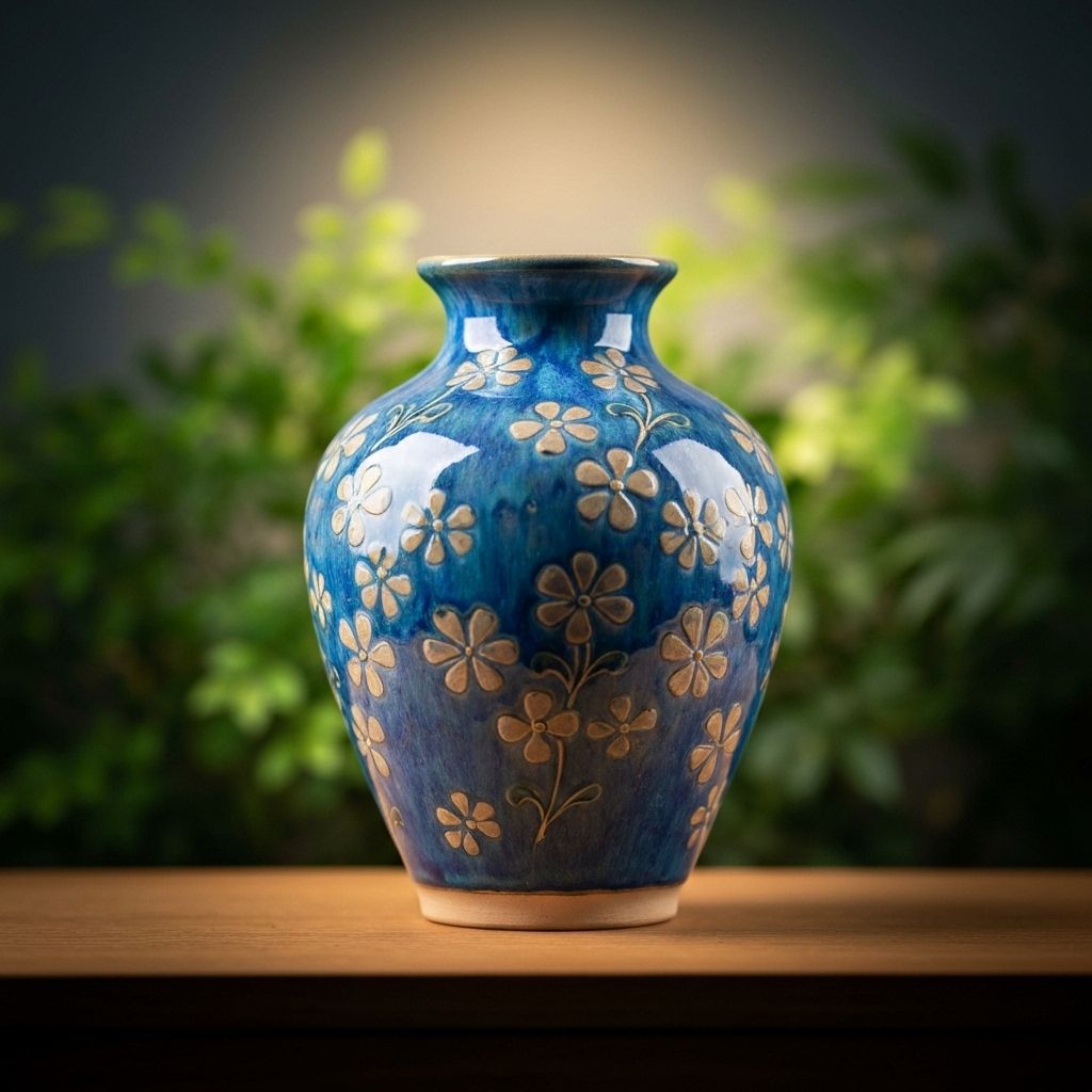 Beautiful handcrafted pottery vase with enhanced lighting